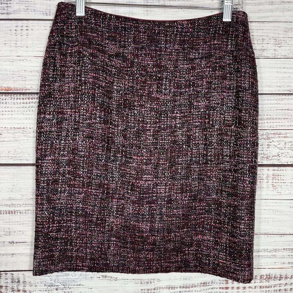 Lafayette 148 Skirt Womens 4 Purple Wool Blend Tweed Pencil Office Career Luxury